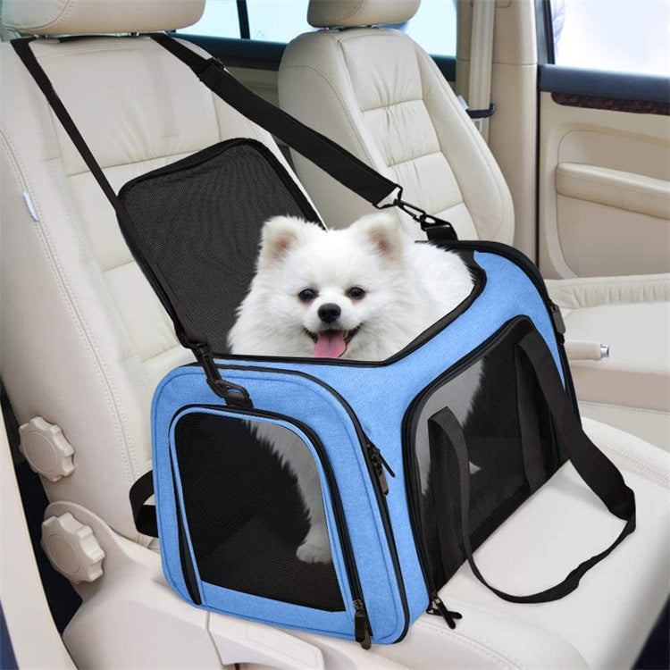 Blue Portable Pet Travel Carrier Bag - Foldable, Durable, and Comfortable for Small Dogs & Cats 50cmx34cmx34cm