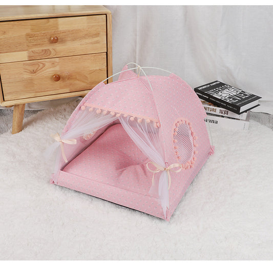 Pink Floral Portable Folding Pet Tent - Summer Cat & Dog Shelter with Mesh Window, Lightweight and Breathable, Ideal for Travel & Home Use 35x35x30CM