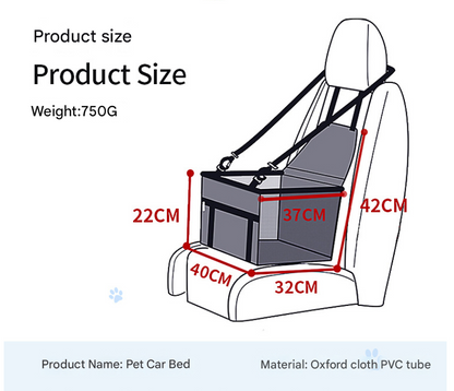 Gray footprints Portable Pet Car Seat for Dogs and Cats - Adjustable Car Seat Cover, Pet Travel Car Carrier with Safety Belt