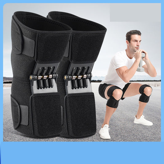 1 Pair Black Adjustable Knee Brace Support with Spring Booster – Patella Stabilizer for Squats, Hiking, and Outdoor Sports