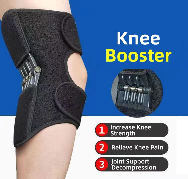 1 Pair Black Adjustable Knee Brace Support with Spring Booster – Patella Stabilizer for Squats, Hiking, and Outdoor Sports