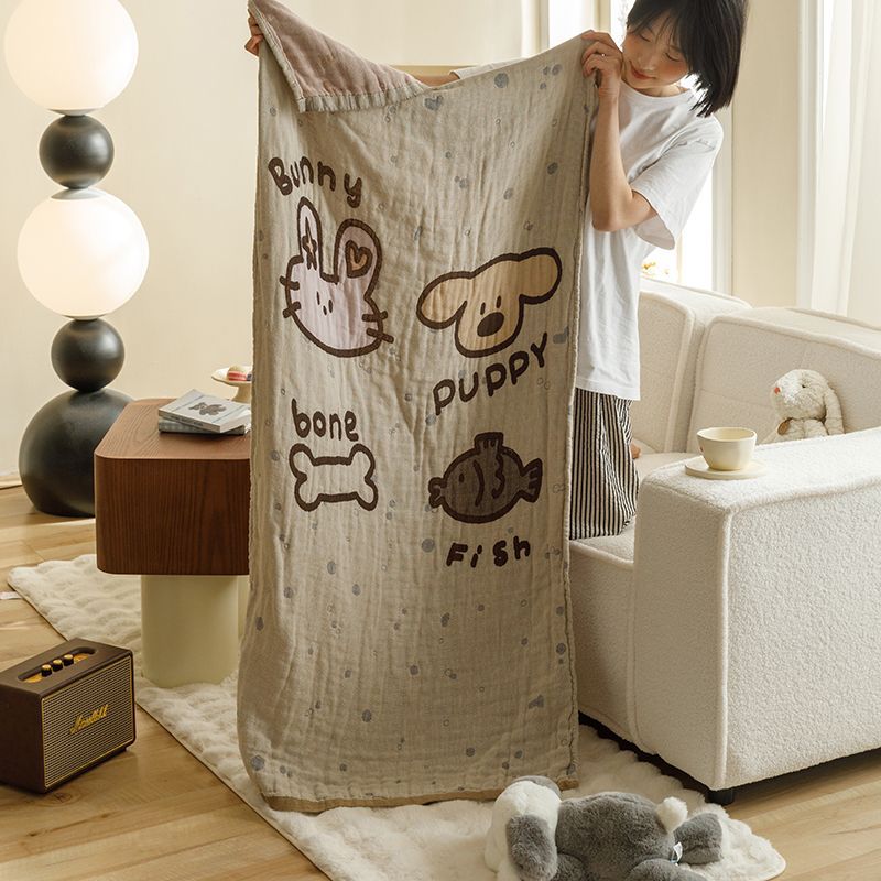 Brown animals Pattern Soft and Absorbent 4-Layer Cotton Bath Towel for Adults and Children | Cartoon Design | 80*160 cm | Perfect for Bathing and Lounging