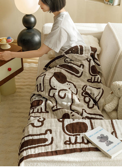 Brown Dogs Pattern Soft and Absorbent 4-Layer Cotton Bath Towel for Adults and Children | Cartoon Design | 80*160 cm | Perfect for Bathing and Lounging