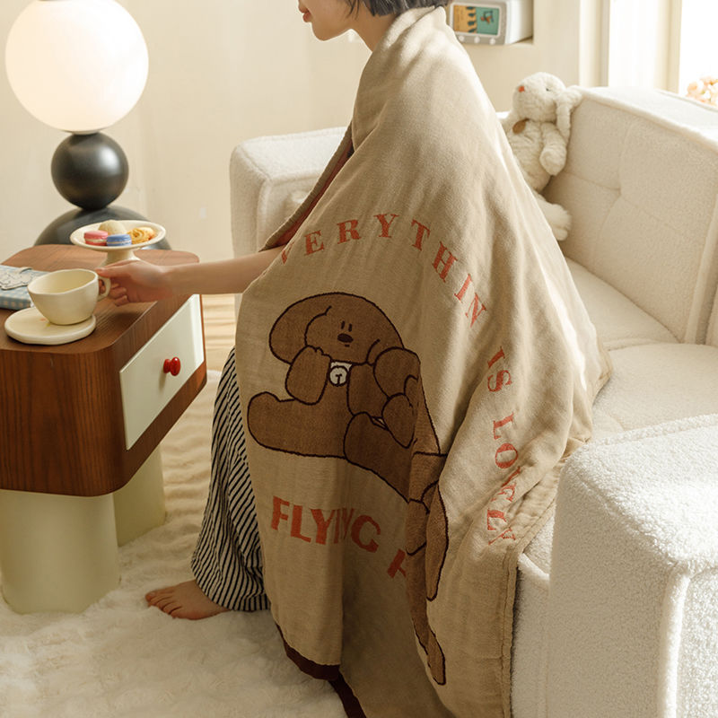 Brown Dogs Pattern Soft and Absorbent 4-Layer Cotton Bath Towel for Adults and Children | Cartoon Design | 80*160 cm | Perfect for Bathing and Lounging