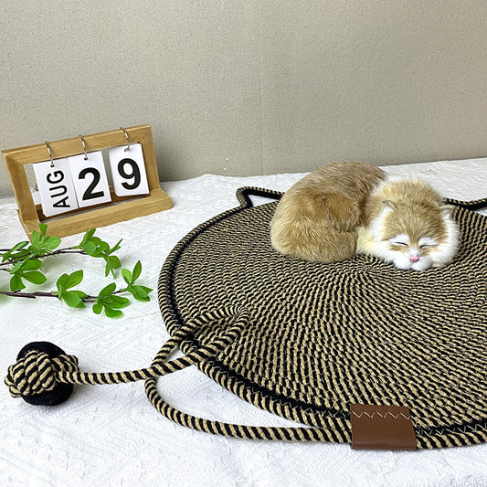 3 Pcs Black And Brown Durable Cat Scratching Mat with Attached Toy Ball - Washable and Multi-Functional, Ideal for Cats' Scratching and Sleeping - 50cm Diameter