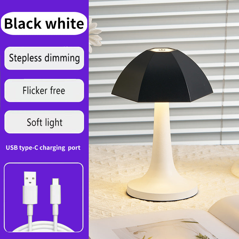 Black And White Nordic Umbrella Mushroom Table Lamp - Dimmable Ambient Light