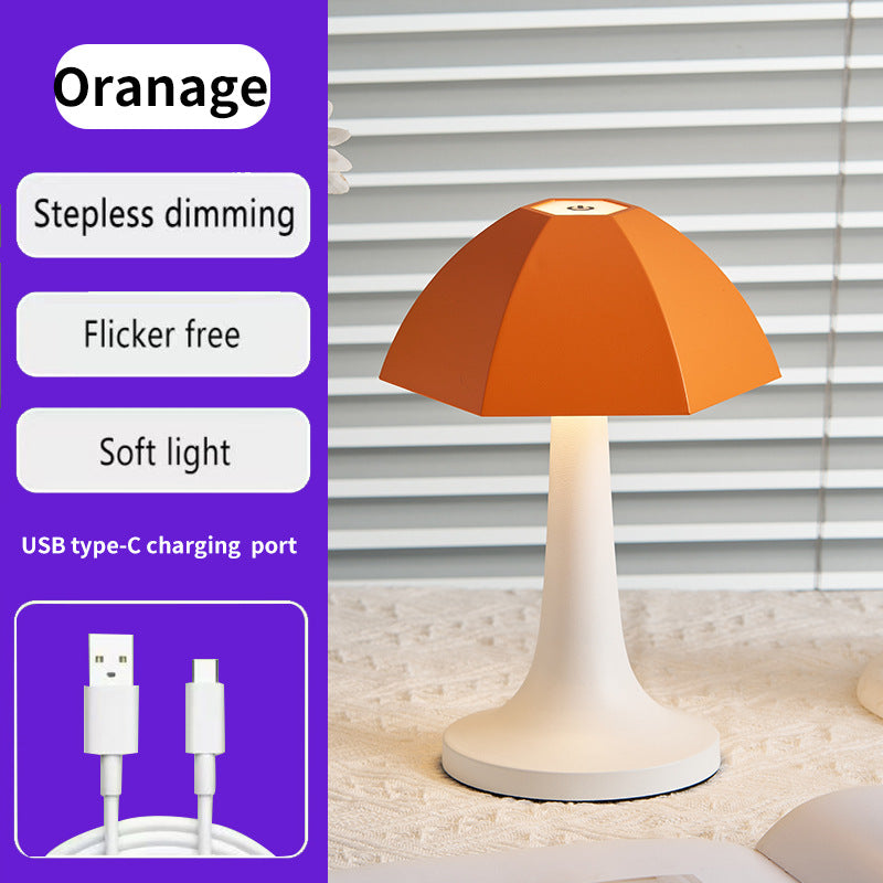 Orange And White Nordic Umbrella Mushroom Table Lamp - Dimmable Ambient Light