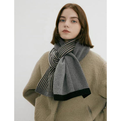 Grey Luxury Striped Suede-Feel Scarf - Soft and Warm for All Seasons