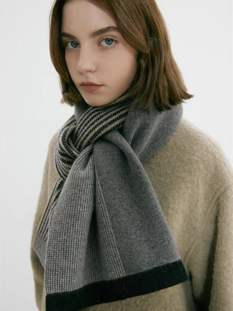 Grey Luxury Striped Suede-Feel Scarf - Soft and Warm for All Seasons