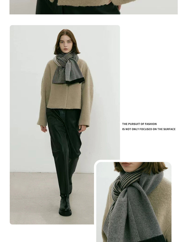 Grey Luxury Striped Suede-Feel Scarf - Soft and Warm for All Seasons