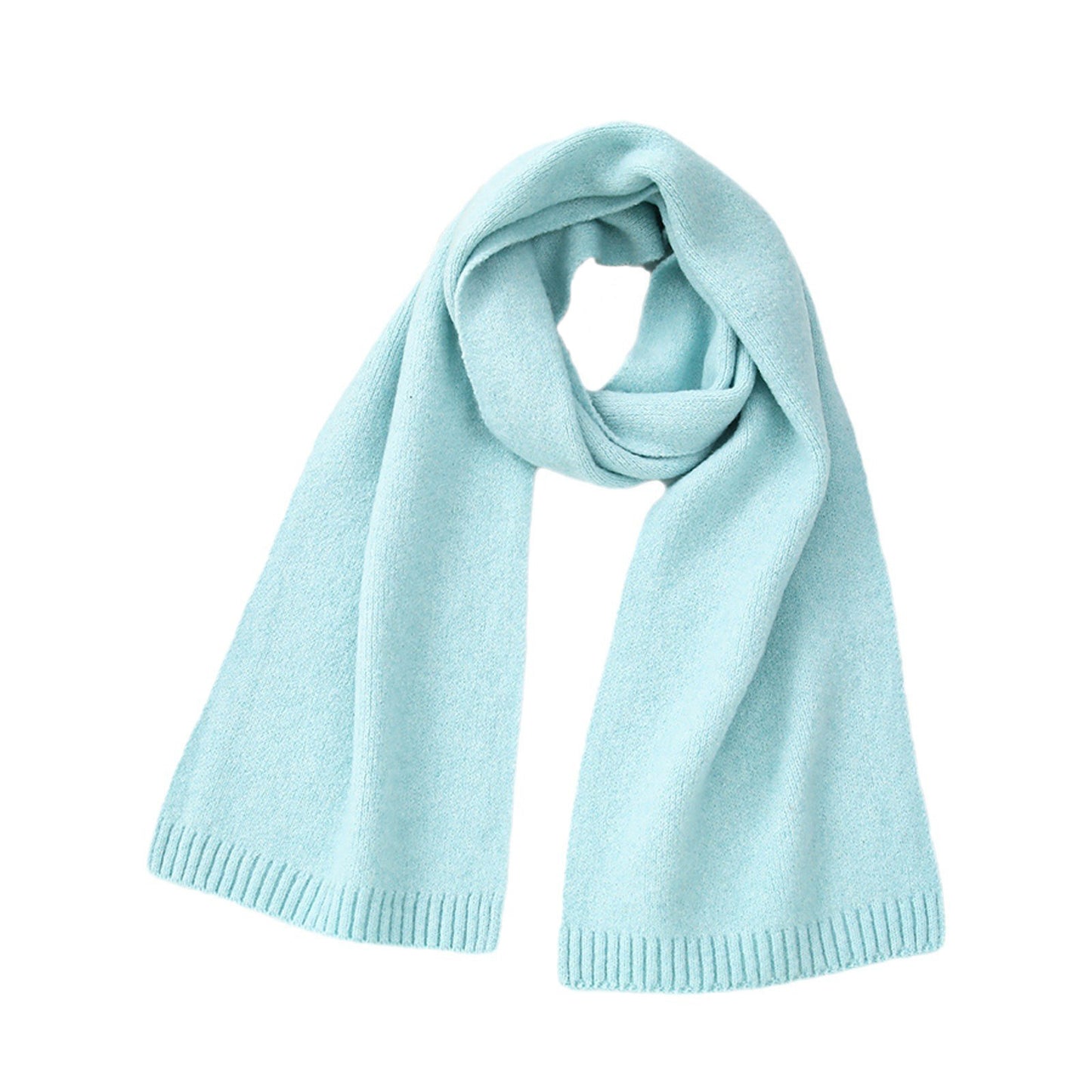 Blue Soft Wool-Blend Solid Color Knit Scarf for Women - Cozy Faux Cashmere Shawl