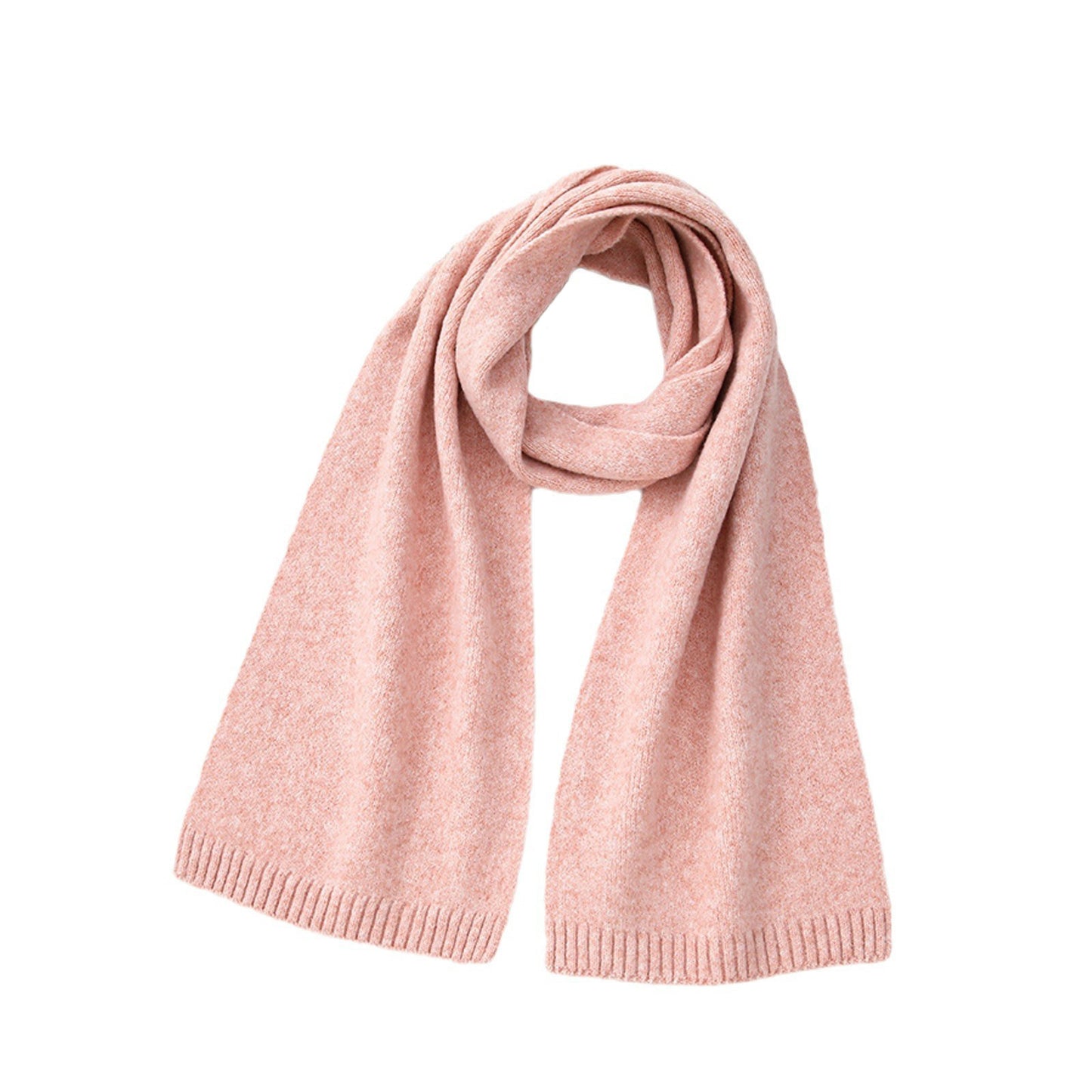 Pink Soft Wool-Blend Solid Color Knit Scarf for Women - Cozy Faux Cashmere Shawl