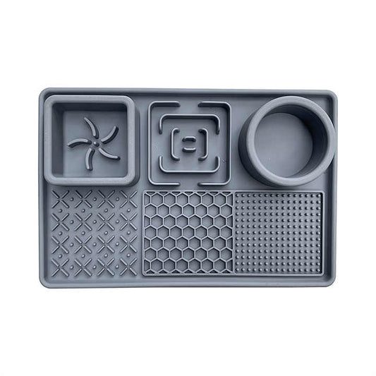 Grey Multi-Functional Pet Slow Feeder Lick Mat - Durable Food-Grade Silicone Anti-Bite Bowl for Dogs