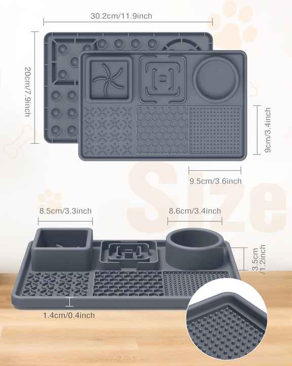 Grey Multi-Functional Pet Slow Feeder Lick Mat - Durable Food-Grade Silicone Anti-Bite Bowl for Dogs