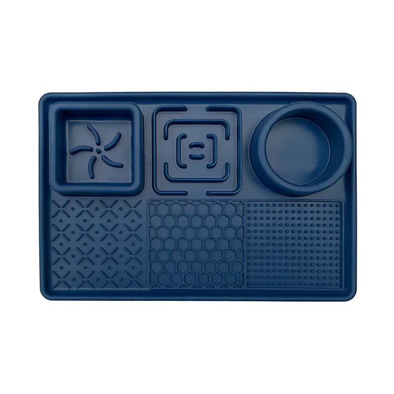 Dark Blue Multi-Functional Pet Slow Feeder Lick Mat - Durable Food-Grade Silicone Anti-Bite Bowl for Dogs