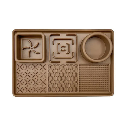 Brown Multi-Functional Pet Slow Feeder Lick Mat - Durable Food-Grade Silicone Anti-Bite Bowl for Dogs