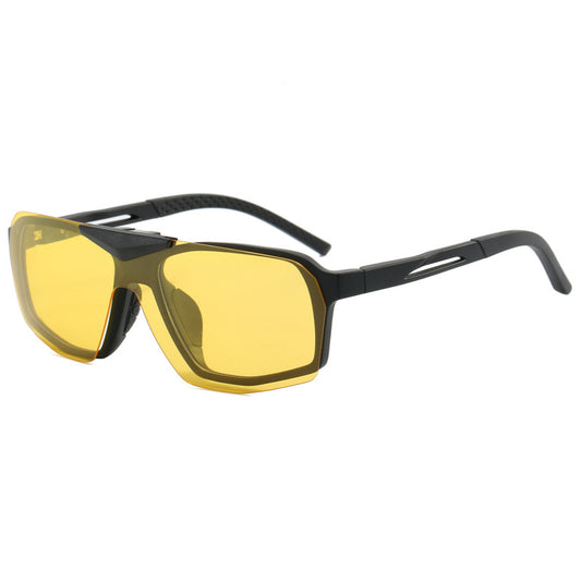 Black Frame Yellow Film Flip-Up Polarized Sports Sunglasses - Versatile Outdoor Cycling and Windproof Eyewear