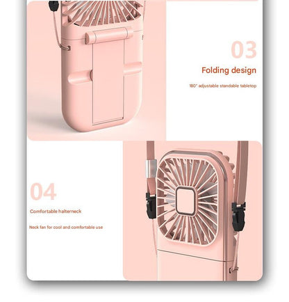 Pink Portable Handheld Fan with Neck Strap & Phone Stand