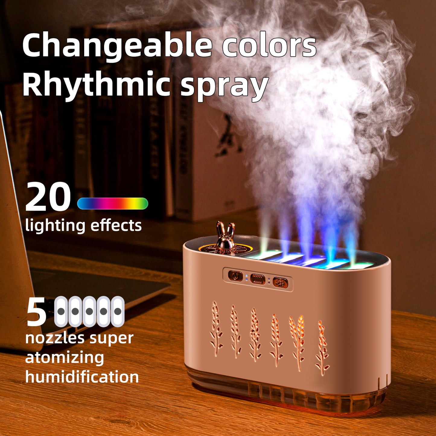 Pink Dynamic Color Changing Humidifier - Sound Control & Auto Shut-Of