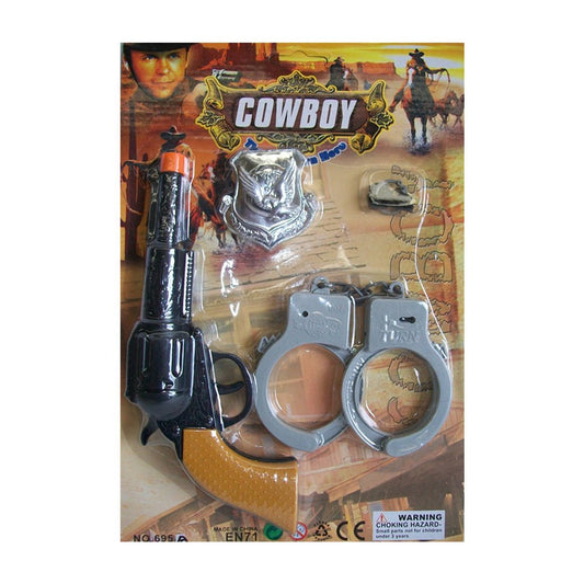 Toy cowboy gun and handcuff play set