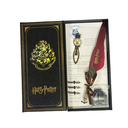 Harry Potter Vintage Feather Dip Pen Writing Set with ink Calligraphy Quill Pen Gifts - NAVY BLUE