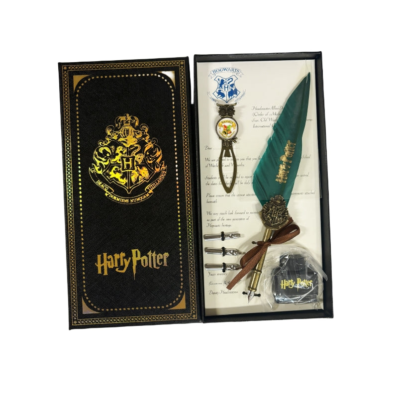 Harry Potter Vintage Feather Dip Pen Writing Set with ink Calligraphy Quill Pen Gifts - DARK GREEN