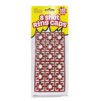 Packaging of 8 shot ring caps with a yellow and white design.