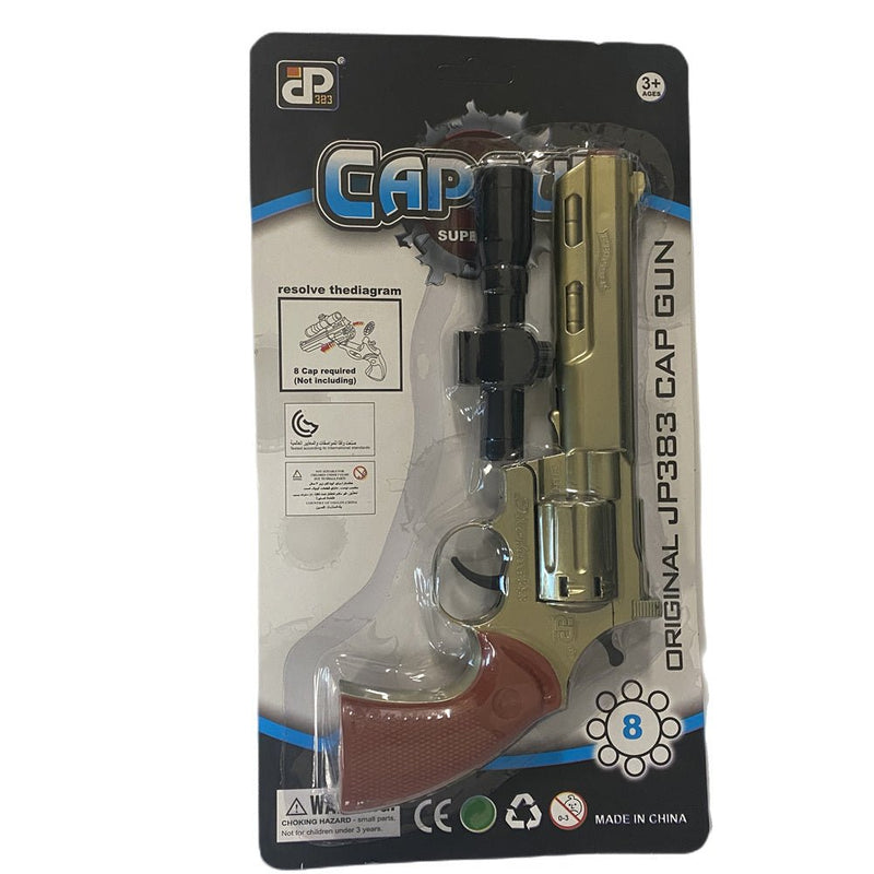 8 Shot Toy Cap Gun with 144 Free Caps - Classic Silver Pistol