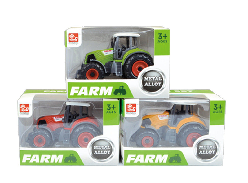 3x DIECAST METAL FARM TRACTORS RED YELLOW GREEN