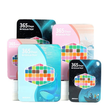 Water paint colour set with brush metal case Portable 60 PCs Concentrated block - Blue