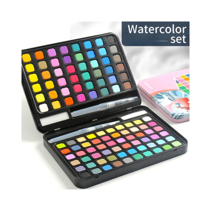 Water paint colour set with brush metal case Portable 60 PCs Concentrated block - Pink