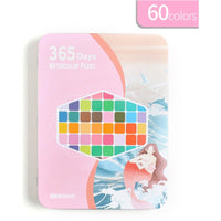 Water paint colour set with brush metal case Portable 60 PCs Concentrated block - Pink