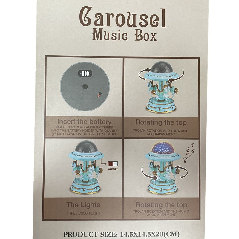 Blue Music Box Musical Carousel Horse LED Carousel Toy Child Birthday Xmas Gift