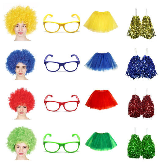 School house carnival colour celebrates kit Wig Glasses Tutus and Pom Poms - Green