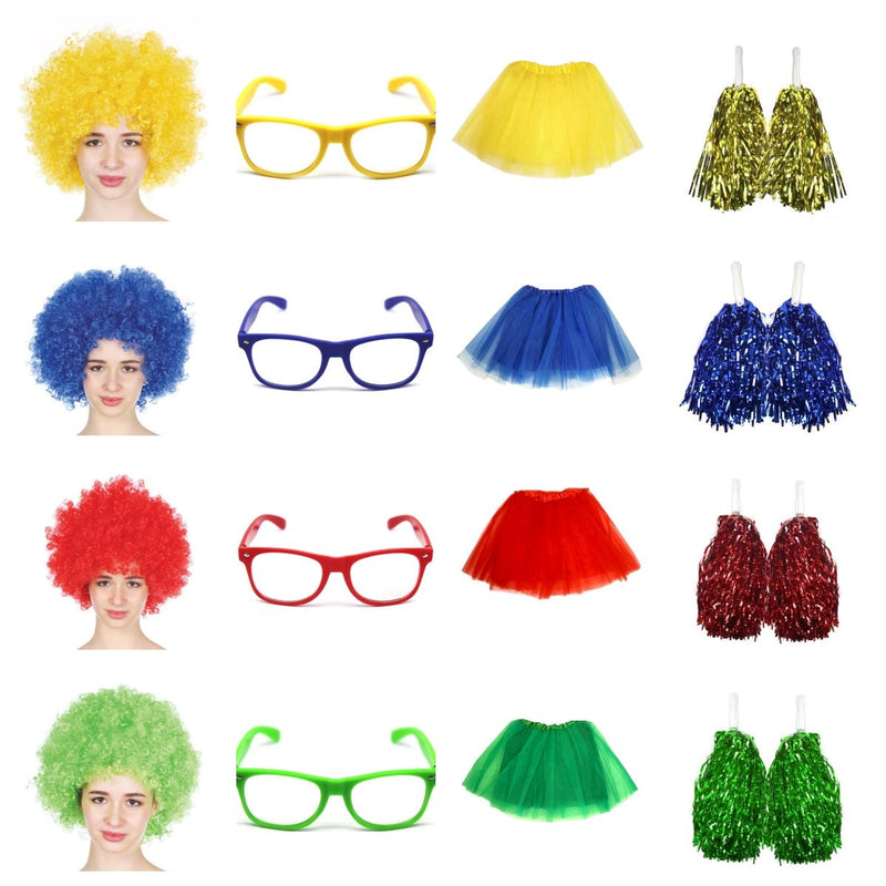 School house carnival colour celebrates kit Wig Glasses Tutus and Pom Poms - Red