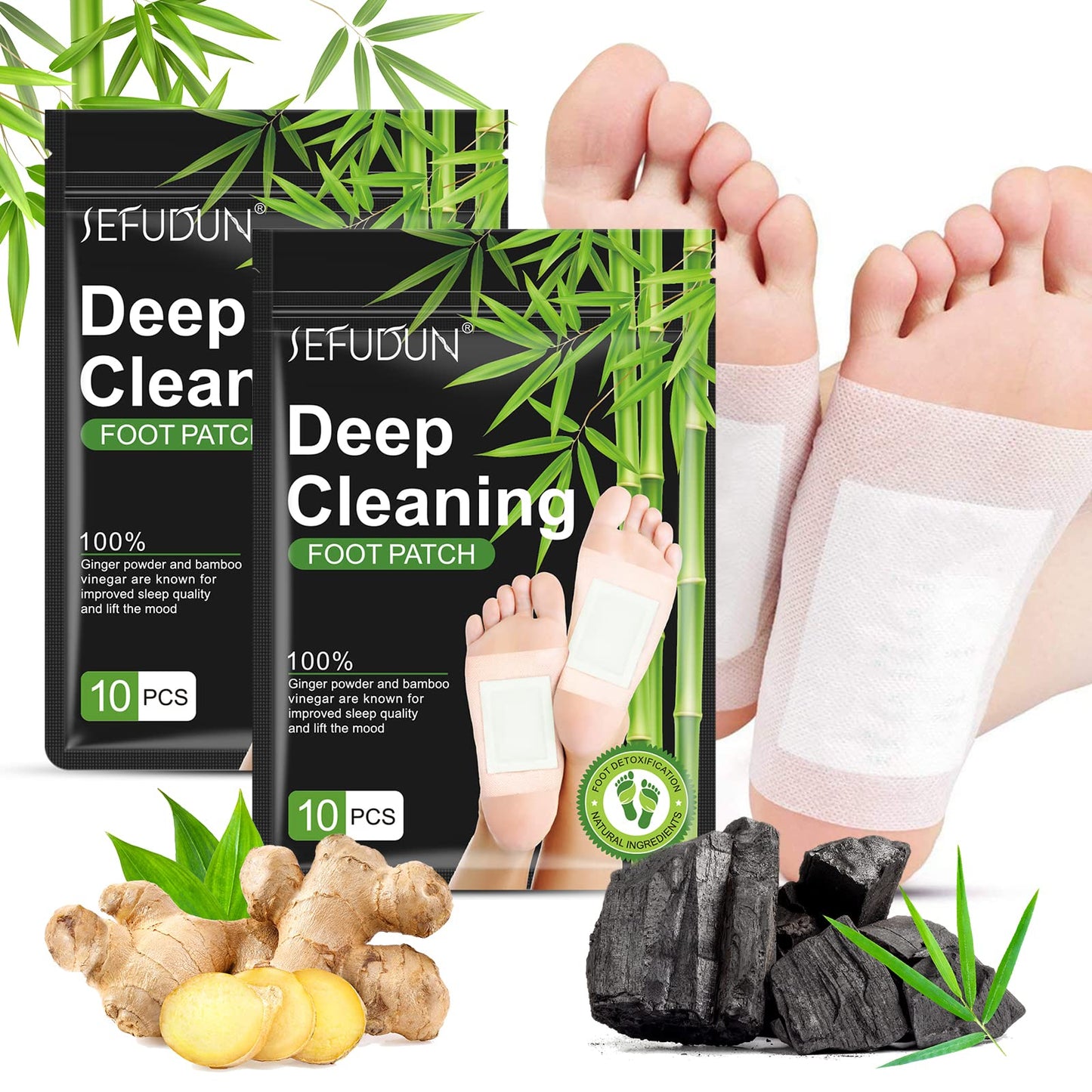 20PCS Natural Bamboo Vinegar & Ginger Powder Foot Pads | Detox, Improve Sleep & Boost Metabolism