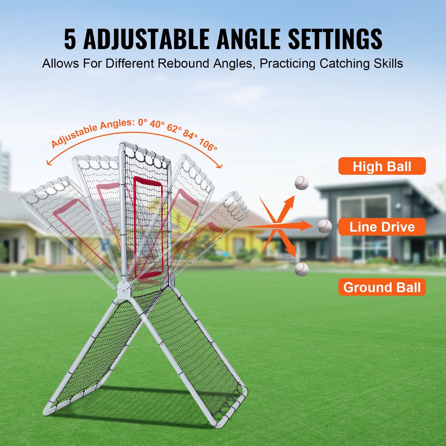 VEVOR Baseball And Softball Rebounder Net, 3.5 x 6 ft PitchBack Baseball Pitching Nest, Softball Pitchback Net, Fielding Trainer, Bounce Back Net for Fielding/Throwing Practice, 5 Adjustable Angles