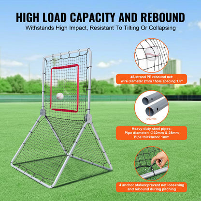 VEVOR Baseball And Softball Rebounder Net, 3.5 x 6 ft PitchBack Baseball Pitching Nest, Softball Pitchback Net, Fielding Trainer, Bounce Back Net for Fielding/Throwing Practice, 5 Adjustable Angles