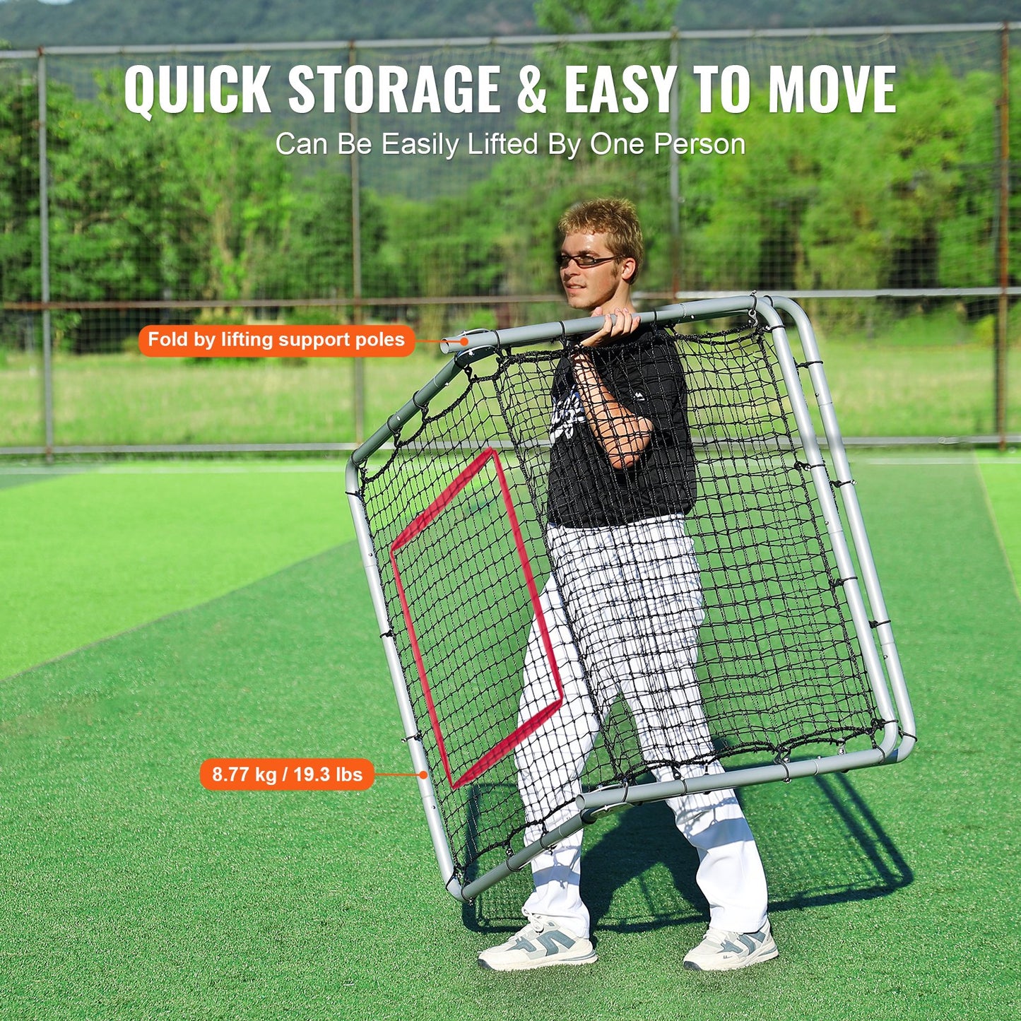 VEVOR Baseball And Softball Rebounder Net, 3.5 x 6 ft PitchBack Baseball Pitching Nest, Softball Pitchback Net, Fielding Trainer, Bounce Back Net for Fielding/Throwing Practice, 5 Adjustable Angles