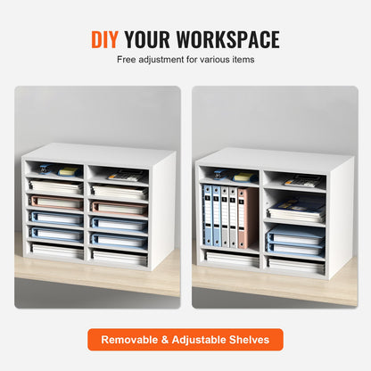 VEVOR Wood Literature Organizer Adjustable File Sorter 12 Compartments White