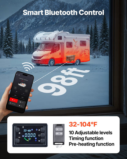 VEVOR Diesel Heater, 8KW, DC 12V/24V, All in One Portable Diesel Air Heater with Bluetooth APP Control, Remote Control and LCD Screen, Trolley Design, 5 L Fuel Tank for Trucks, Vans, RVs, Campers