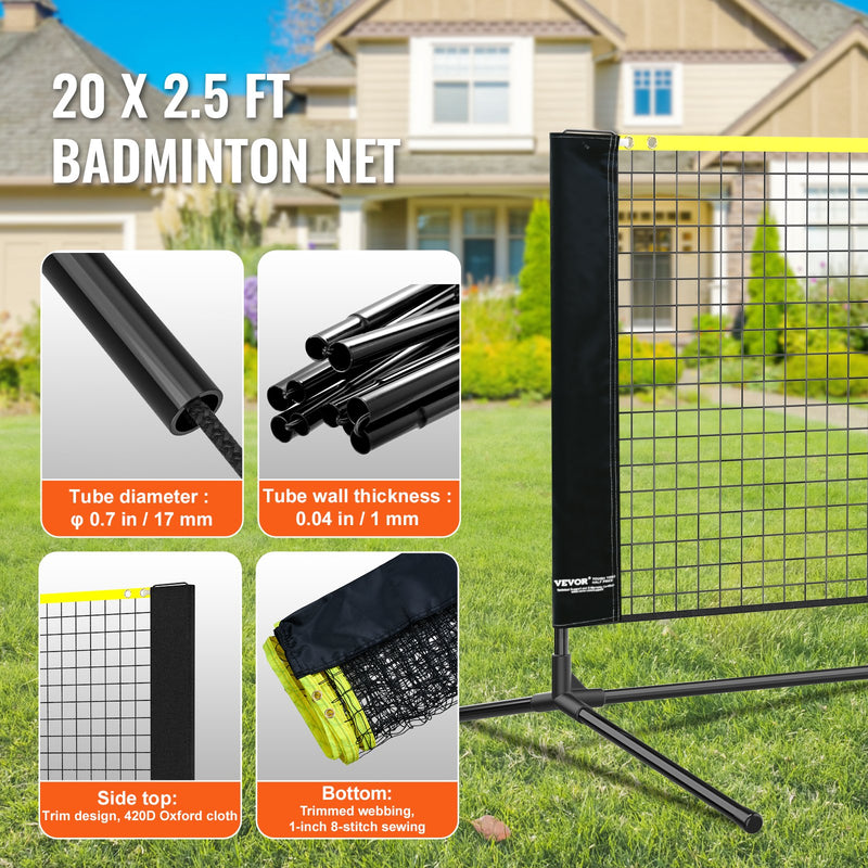VEVOR 20ft Badminton Net Set Outdoor Portable Volleyball Pickleball Tennis Net