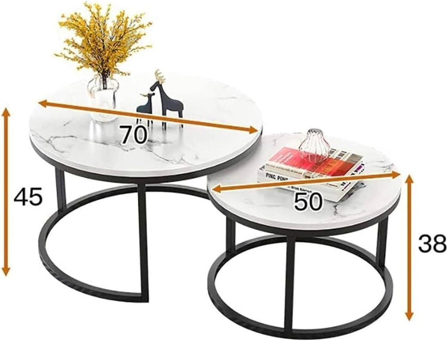 Nesting Coffee Table Faux Marble Small Round Coffee Tables - White