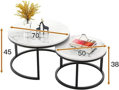 Nesting Coffee Table Faux Marble Small Round Coffee Tables - White