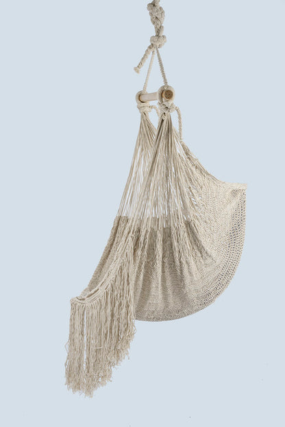 Fringed Cotton Rope Mexican Hammock Swing from Mexico in Ivory