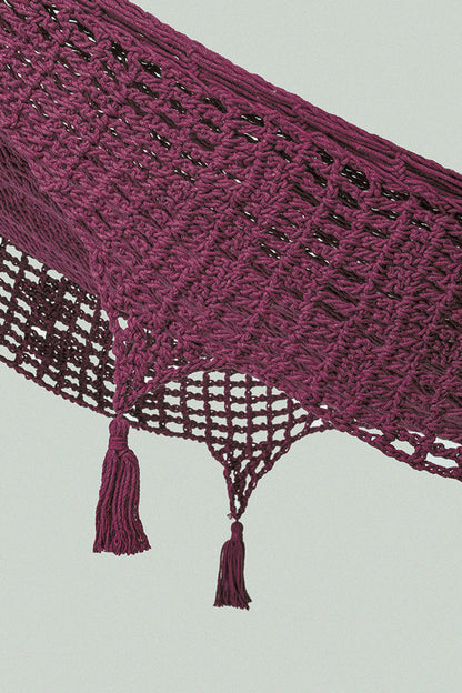 Outdoor undercover cotton Mayan Legacy hammock with hand crocheted tassels King Size Maroon