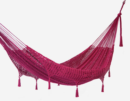 Outdoor undercover cotton Mayan Legacy hammock with hand crocheted tassels King Size Mexican Pink