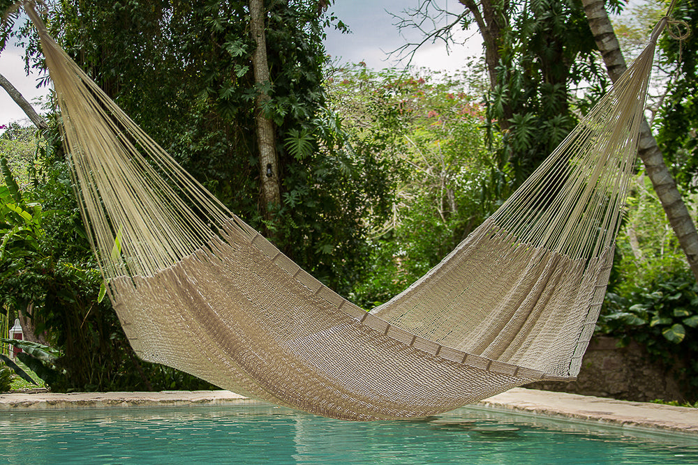 Mayan Legacy Queen Size Outdoor Cotton Mexican Hammock in Marble Colour