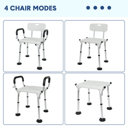 Shower Seat Bath Chair Adjustable Height Non-Slip Shower Bathtub Seat with Padded Arms Removable Back for Elderly Medical Disabled Safety Bathroom