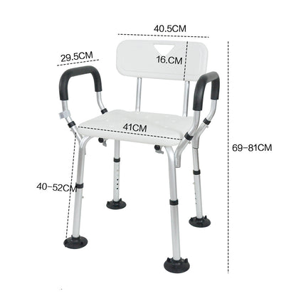 Shower Seat Bath Chair Adjustable Height Non-Slip Shower Bathtub Seat with Padded Arms Removable Back for Elderly Medical Disabled Safety Bathroom